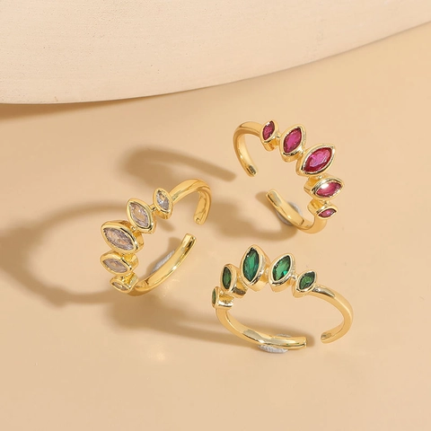 Marquise Geslepen Zirkonia Open Ring Koper 14K Verguld Verstelbaar Geometrische Sieraden Cadeau Voor Vrouwen