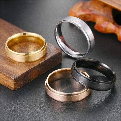 Minimalist Stainless Steel Brushed Center Band Ring For Men Women Polished Edge Comfort Fit Finger Ring Fashion Jewelry Gift