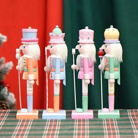 Wooden Nutcracker Soldier Ornaments Macaron Pastel Colors Christmas Home Tabletop Decor Figurine Traditional Hand Painted