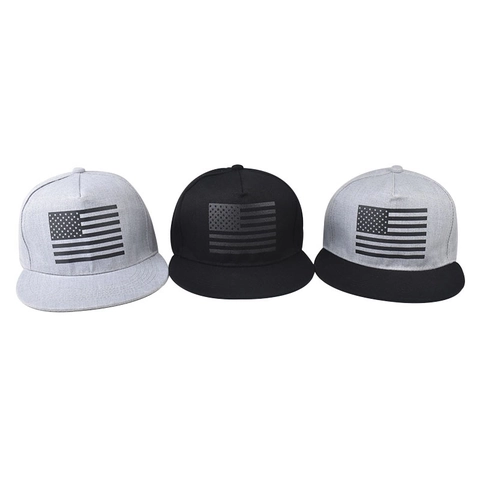 Casquette Snapback À Bord Plat Broderie Drapeau USA Coton Polyester Hip Hop Casquette De Baseball Réglable Hommes Femmes