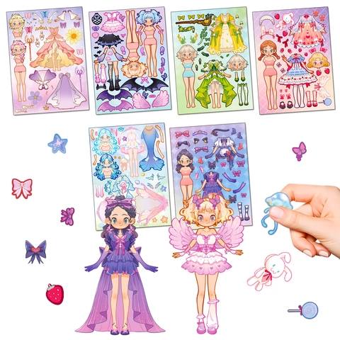 Princess Dress Up Stickers DIY Cartoon Anime Girl Fashion Outfits Creative Puzzle Toy For Children PVC