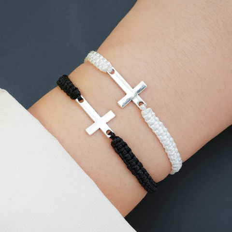 Hand Woven Friendship Bracelets With Alloy Cross Heart Charm Adjustable Hemp Rope Minimalist Jewelry For Couples