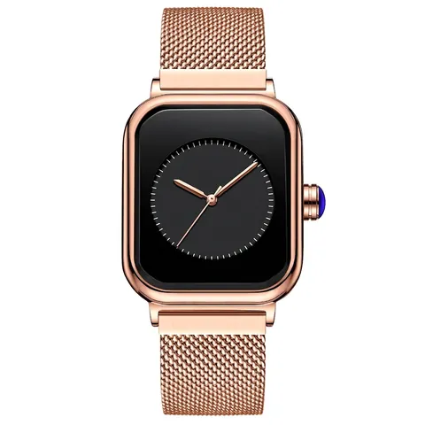 Women Quartz Watch Square Minimalist Waterproof Fashion Wristwatch With Alloy Case And Stainless Steel Mesh Or Silicone Strap