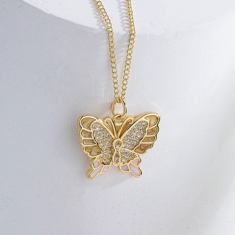 Elegante Collar Con Colgante De Mariposa Cobre Chapado En Oro Con Esmalte De Colores Y Circonita Para Mujer Estilo De Nicho