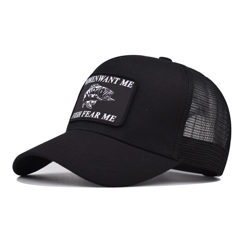 Women Want Me Fish Fear Me Trucker Hat Baumwolle Mesh Atmungsaktiv Verstellbar Snapback Angeln Baseball Kappe