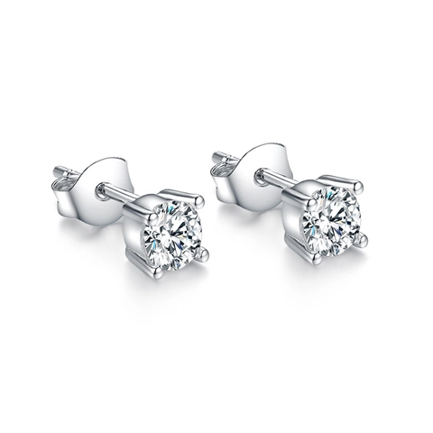925 Sterling Zilver Vier-Klauw Zirconia Oorknopjes Simpel Trendy Geometrisch Rond Helder Zircon Oorbellen Voor Dames Heren Dagelijkse Sieraden