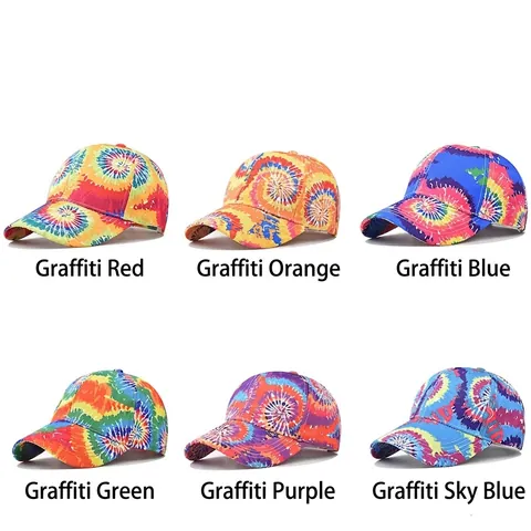 Colorful Tie Dye Baseball Cap Cotton Adjustable Outdoor Sun Hat Streetwear Graffiti Style Breathable