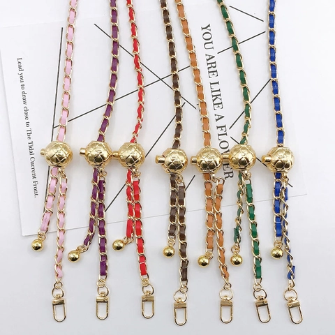 Adjustable Woven Leather Metal Chain Crossbody Strap For Bag Replacement Phone Case DIY With Quilted Ball Slider