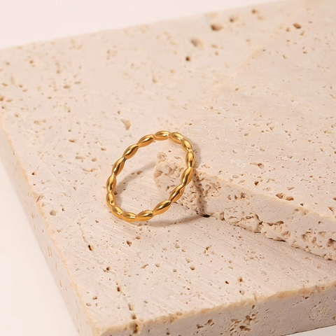 Anello Minimalista Texture Onde Donna Stile Francese Puntini Perlati Acciaio Inossidabile Gioielli Eleganti Fascia Impilabile