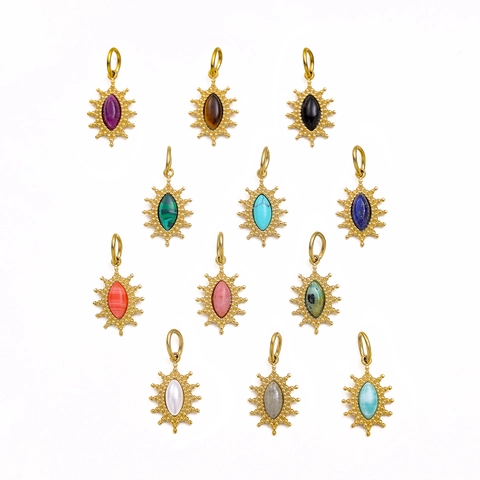 Edelstahl Anhänger Naturstein Sternförmig Sonnenstrahl Oval Marquise Retro Böhmisch DIY Schmuckherstellung Zubehör