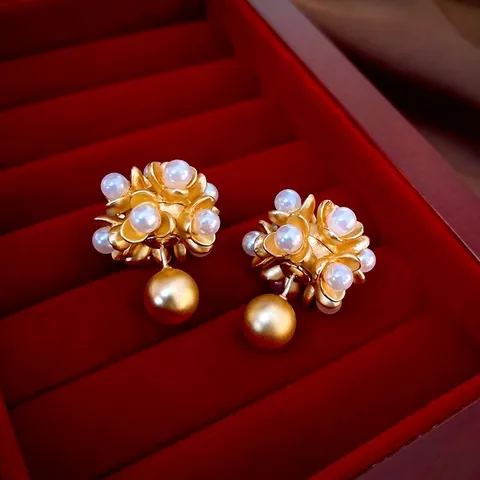 Pendientes Vintage De Flor Y Perla Artificial Con Poste De Plata Aleación Chapado En Oro Estilo Francés Para Mujeres Elegante