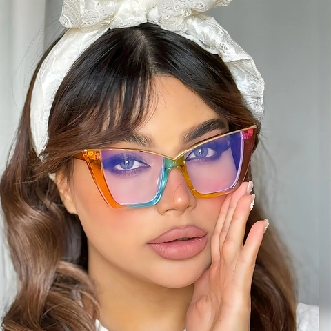 Mode Cat Eye Blaulichtfilter Brille Oversized Schmetterling PC Metall Optische Brillen Für Damen Trendiger Stil