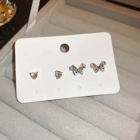 Alloy Rhinestone Butterfly Heart Earrings With Silver Earring Post Elegant Minimalist Fashion Jewelry Accessories For Women