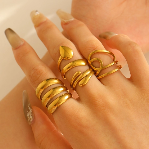 Geometric Rings For Women 18K Gold Plated Stainless Steel Minimalist White Enamel Modern Stackable Jewelry Gift