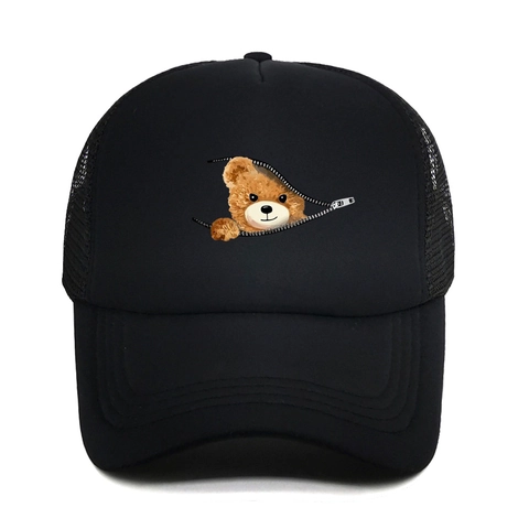 Novità Cappello Trucker Con Stampa Orso Con Cerniera Traspirante In Rete Di Poliestere Berretto Da Baseball Casual Unisex