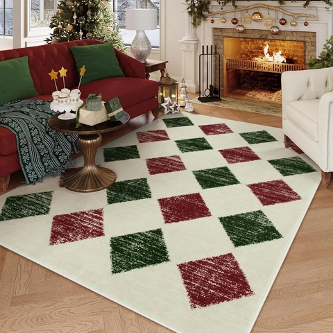 Tapis De Noël Polyester Faux Cachemire Antidérapant Résistant Aux Taches Lavable Motif Flocon De Neige Décoration Maison
