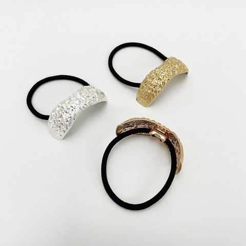 Haargummis Elastisches Band Mit Gehämmerter Textur Legierung Metall Unregelmäßig Minimalistischer Luxusstil Ponytail Halter