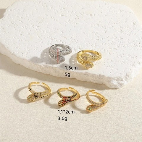 Hollow Snake Open Ring Copper Cubic Zirconia Micro Pave Animal Serpent Adjustable Jewelry For Women Retro Fashion Style