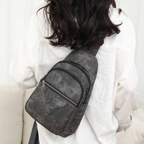 Bolso De Pecho Para Mujer Riñonera Cuero PU Multicapa Cremallera Correa Ancha Geométrica Vintage Casual Bandolera