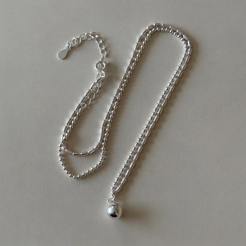 Collana In Argento Sterling 925 Con Pendente A Sfera Rotonda Catena Di Perline Lucidata A Specchio Gioielli Da Donna