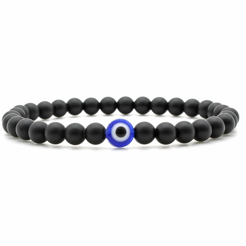 Turkish Evil Eye Beaded Bracelet Lava Stone White Turquoise Glass Bead Elastic Jewelry For Men Women