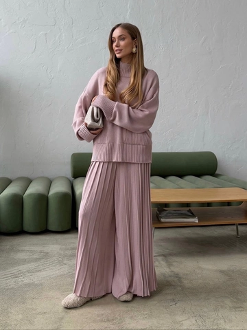 Completi In Maglia Da Donna Misto Cotone Maglione A Collo Alto E Pantaloni A Gamba Larga Casual Morbido Lounge Wear