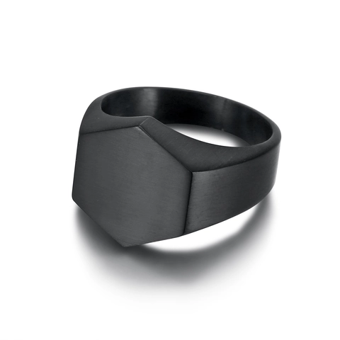 Anillo De Sello Hexagonal Acero Inoxidable Mate Cepillado Geométrico Minimalista Punk Joyería Para Hombres Y Mujeres