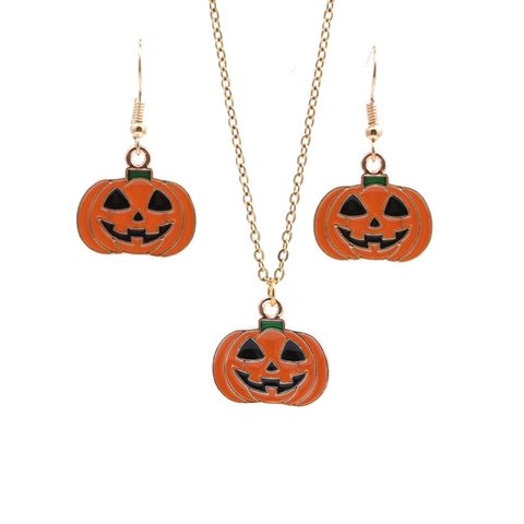 Halloween Pumpkin Enamel Jewelry Necklace Earrings For Women Festival Party Gift Jack O Lantern Ghost Alloy Pendant