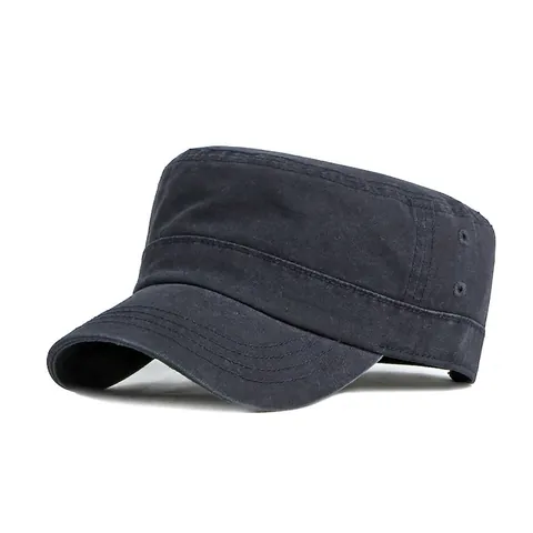 Vintage Washed Cotton Cadet Cap Flat Top Military Style Breathable Adjustable Sun Hat For Men Unisex