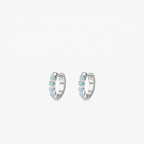 Vintage Minimalistische 925 Sterling Silber Türkis Huggie Hoop Ohrringe Geometrischer Runder Schmuck Für Frauen