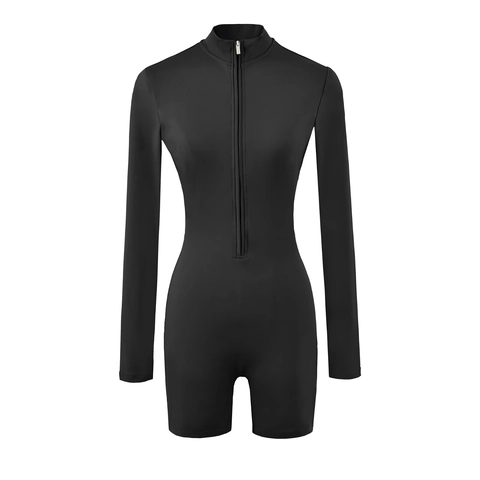 Pagliaccetto da Donna Slim Fit a Maniche Lunghe con Cerniera Anteriore in Poliestere Elastan Tuta Sportiva da Yoga Casual Intera