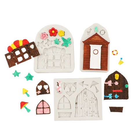 Fairy House Door Window Silicone Mold Flower Leaf Mushroom Wood Grain For DIY Cake Decoration Fondant Chocolate Resin Craft