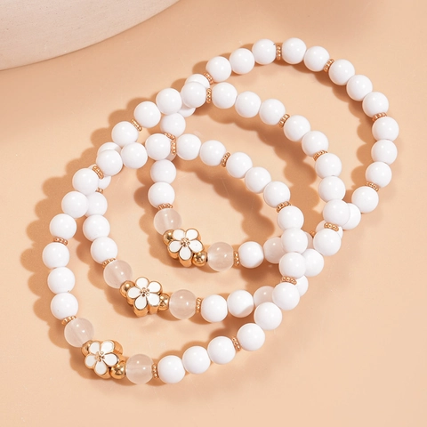 Acryl Perlenarmband Mit Emaille Blumenanhänger Elastisch Elegant Mode Minimalistischer Schmuck Für Frauen