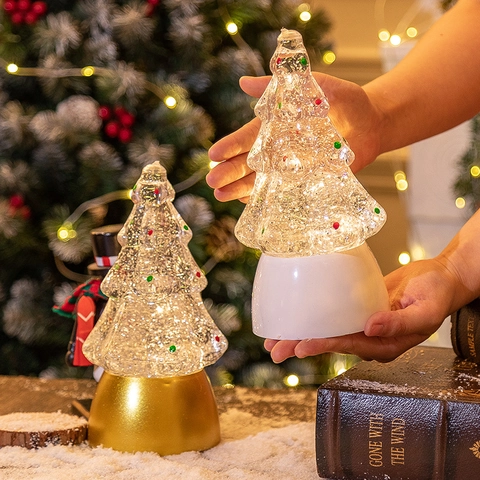 Christmas Tree LED Snow Globe Water Glitter Lamp PVC Light Up Desktop Ornament Holiday Decoration Gift