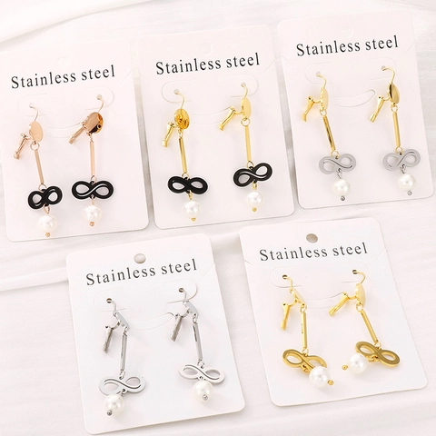 Pendientes Largos Símbolo Infinito Acero Inoxidable Perla Artificial De Concha Geométricos Joyería De Moda Elegante Para Mujer