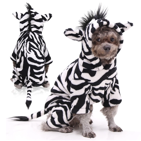 Costume De Zèbre Pour Animaux De Compagnie Combinaison Chien Chat Rayé Noir Et Blanc Flanelle Polaire À Capuche Douce Chaude