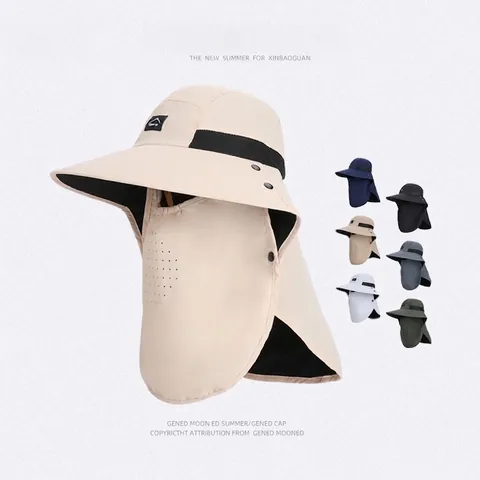 Cappello Protezione Solare Nylon Tesa Larga Impermeabile Traspirante Maschera Removibile Protezione Collo Pesca