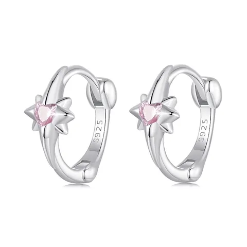 925 Sterling Zilveren Hoop Oorbellen Met Roze Hart Zirkoon Ster Hanger Mode Sieraden Voor Dames
