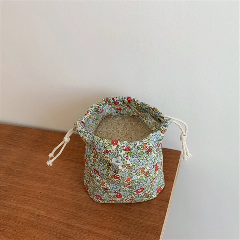 Floraler Kordelzugbeutel Baumwollstoff Leicht Tragbar Schmuck Kosmetik Aufbewahrung Vintage Japanischer Stil Damen Mädchen