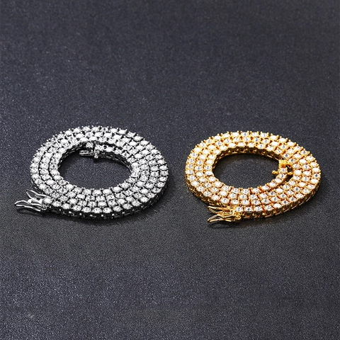 Tennis Kette Halskette Legierung Strass Full Iced Out Hip Hop Miami Stil Unisex Schmuck Box Verschluss