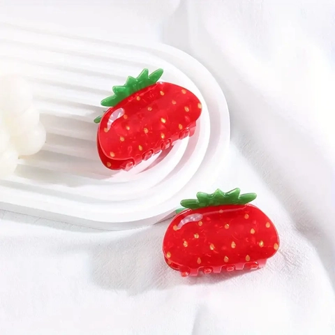 Pince À Cheveux Fraise Acrylique Rouge Fruit Shark Clip Mignon Doux Accessoires Cheveux Pour Femmes Filles