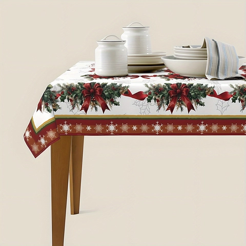 Mantel De Navidad Tela De Poliéster Rectangular Cuadrado Redondo Estampado Papá Noel Muñeco De Nieve Copos De Nieve Decor