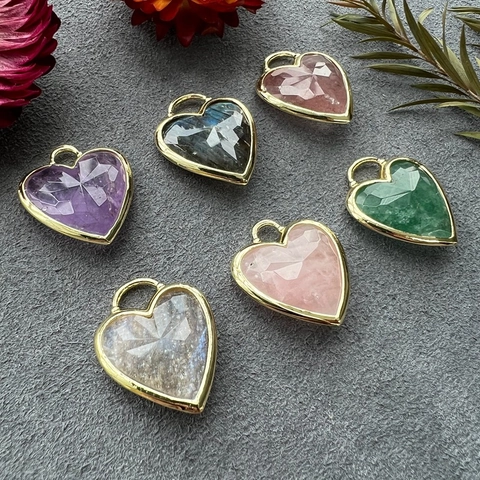Ciondolo In Pietra Naturale A Forma Di Cuore Placcato Oro Cristallo Semiprezioso Amatista Labradorite Gioielli DIY Donna