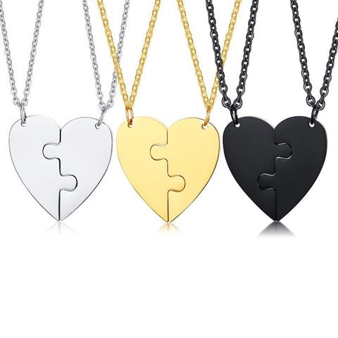 Heart Puzzle Necklace Stainless Steel Matching Polished Pendant Jewelry For Best Friends Couples Anniversary Fashion