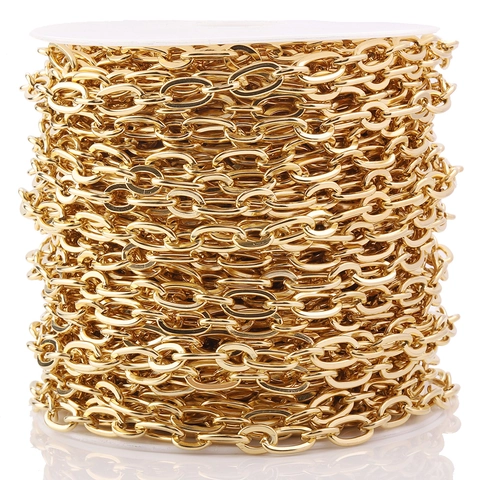 Stainless Steel Paperclip Chain Oval Link Flattened O Shape DIY Jewelry Making Accessories Gold Silver Color Craft
