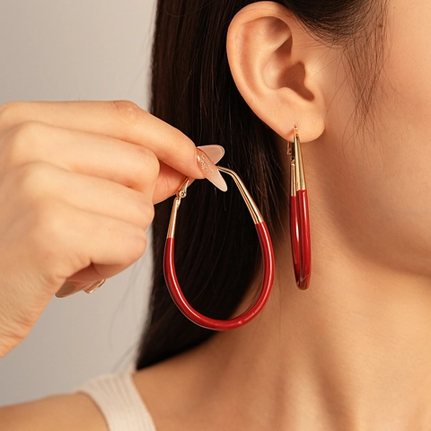 Retro Exaggerated Oval Hoop Earrings Alloy Enamel Geometric Water Drop Statement Jewelry Women With 925 Sterling Silver Earring Post