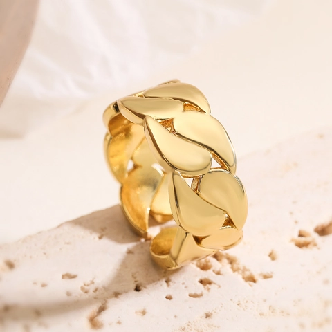 Fashion Gold Silver Plated Copper Geometric Chunky Chain Open Ring Adjustable Minimalist Statement Band Jewelry For Women Party Daily Wear