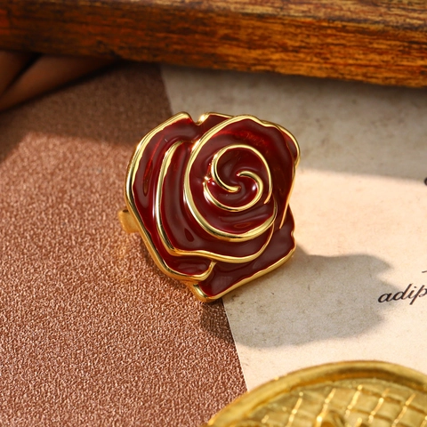 Vintage Rosenblüte Und Schleife Offener Ring Damen Legierung Emaille Verstellbar Schmuck Weihnachtsgeschenk