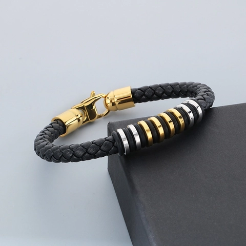 Bracciale In Pelle Intrecciata Da Uomo Con Anelli In Acciaio Inossidabile Gioielli Stile Punk Bracciale Semplice Per Uomo
