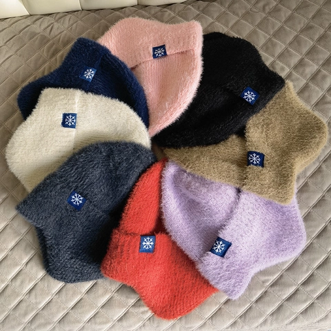 Bonnet En Tricot D'Hiver Protection Des Oreilles Fausse Fourrure De Vison Chaud Épais Coupe-Vent Patch Flocon De Neige Extérieur Unisexe